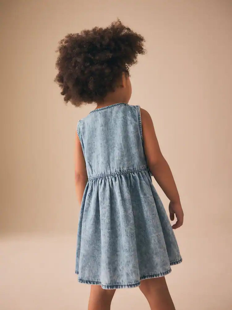 |Girl| Vestido Peplum Sem Mangas Em Jeans (3 meses a 8 anos)