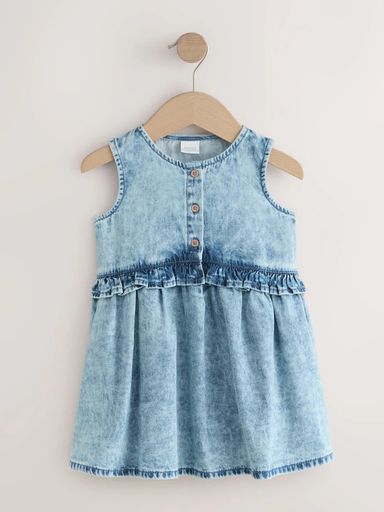 |Girl| Vestido Peplum Sem Mangas Em Jeans (3 meses a 8 anos)