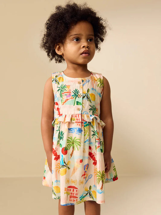 |Girl| Vestido Peplum Sem Mangas Com Estampa Variada (3 meses a 8 anos)