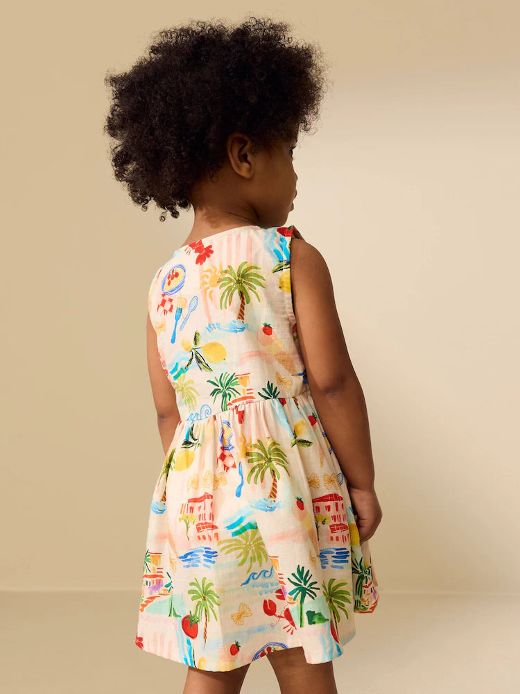 |Girl| Vestido Peplum Sem Mangas Com Estampa Variada (3 meses a 8 anos)