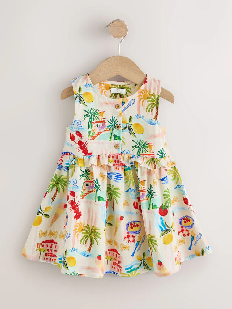 |Girl| Vestido Peplum Sem Mangas Com Estampa Variada (3 meses a 8 anos)