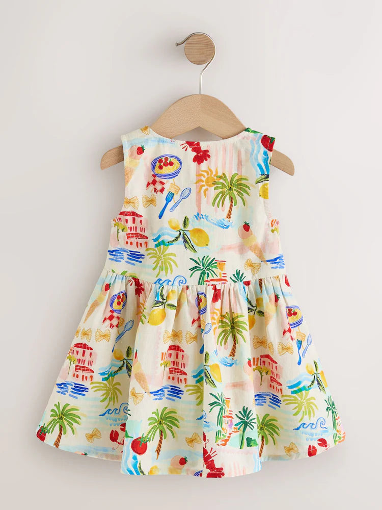 |Girl| Vestido Peplum Sem Mangas Com Estampa Variada (3 meses a 8 anos)