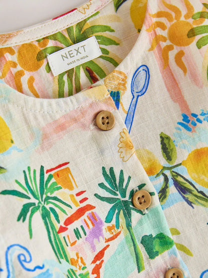 |Girl| Vestido Peplum Sem Mangas Com Estampa Variada (3 meses a 8 anos)