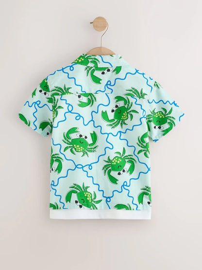 |Boy| Conjunto De Camisa e Camiseta De Manga Curta Com Estampa De Caranguejo Azul Claro (6 meses a 7 anos)