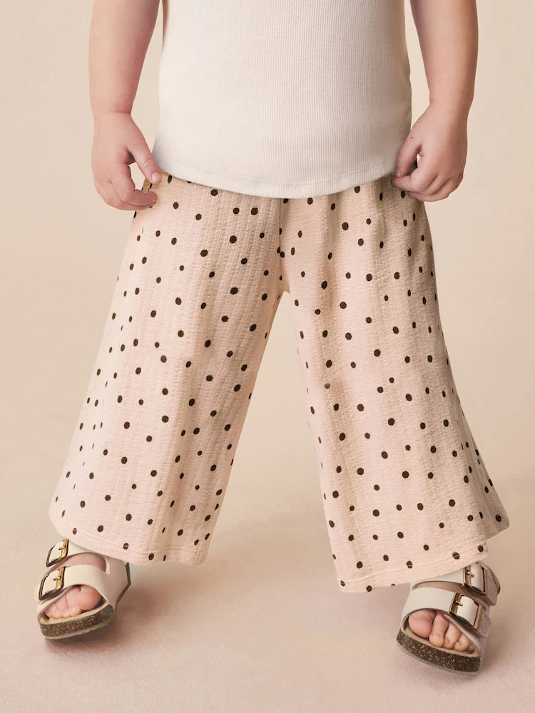 |Girl| Calças De Perna Larga Com Estampa De Bolinhas Monocromáticas Na Cor Cru (3 meses a 7 anos)