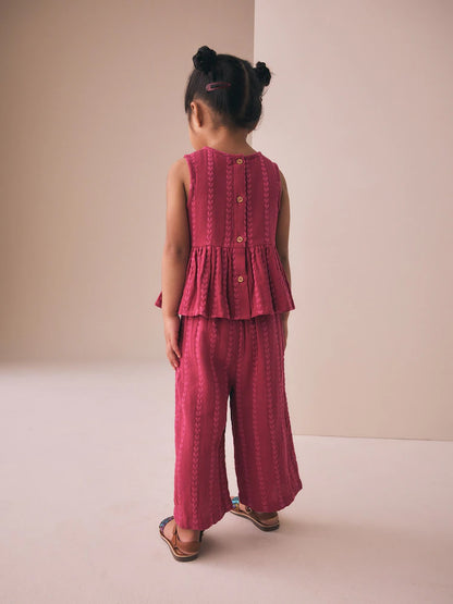 |Girl| Conjunto De Blusa e Calça Rosa-Cereja (3 meses a 8 anos)