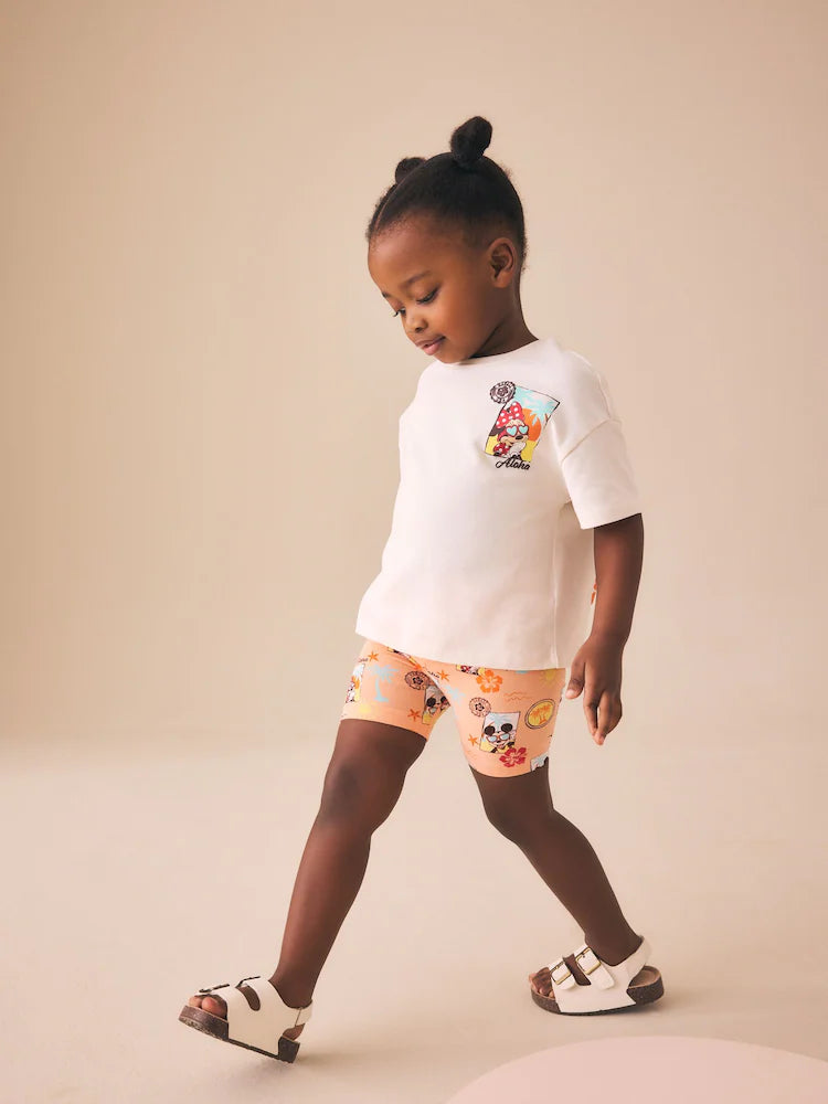 |Girl| Conjunto De Shorts De Ciclismo Minnie Mouse Nas Cores Bege e Branco (3 meses a 7 anos)