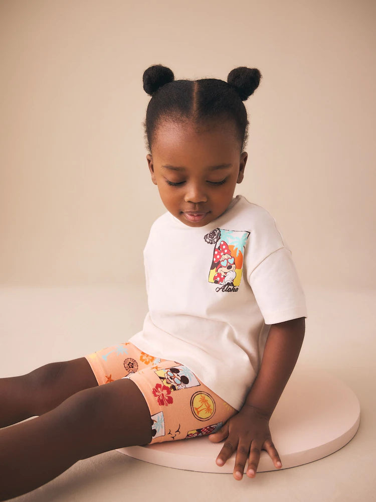 |Girl| Conjunto De Shorts De Ciclismo Minnie Mouse Nas Cores Bege e Branco (3 meses a 7 anos)