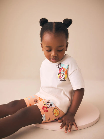 |Girl| Conjunto De Shorts De Ciclismo Minnie Mouse Nas Cores Bege e Branco (3 meses a 7 anos)