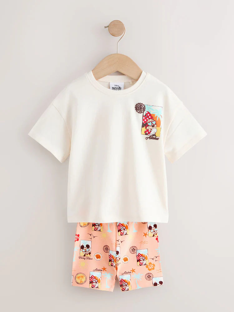 |Girl| Conjunto De Shorts De Ciclismo Minnie Mouse Nas Cores Bege e Branco (3 meses a 7 anos)