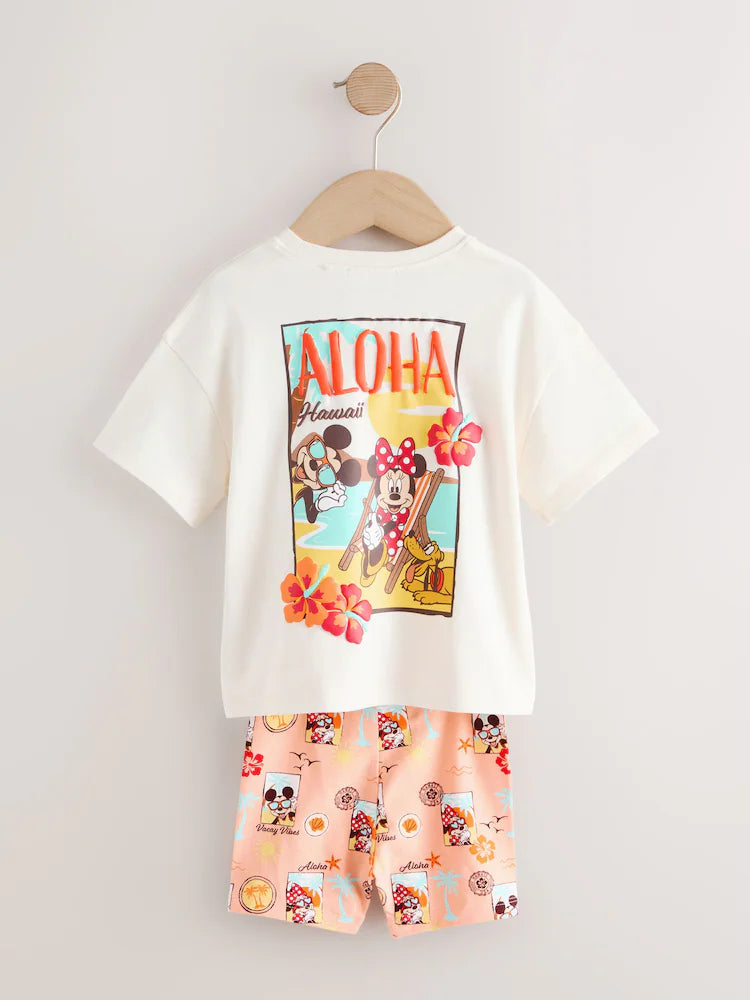 |Girl| Conjunto De Shorts De Ciclismo Minnie Mouse Nas Cores Bege e Branco (3 meses a 7 anos)