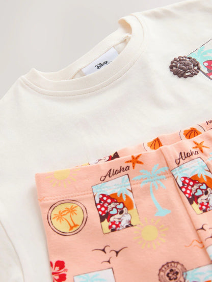 |Girl| Conjunto De Shorts De Ciclismo Minnie Mouse Nas Cores Bege e Branco (3 meses a 7 anos)