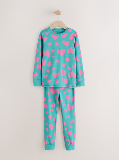 |Girl| Conjunto De 3 Pijamas Aconchegantes Com Estampa De Carimbo Rosa/Turquesa (9 meses a 12 anos)