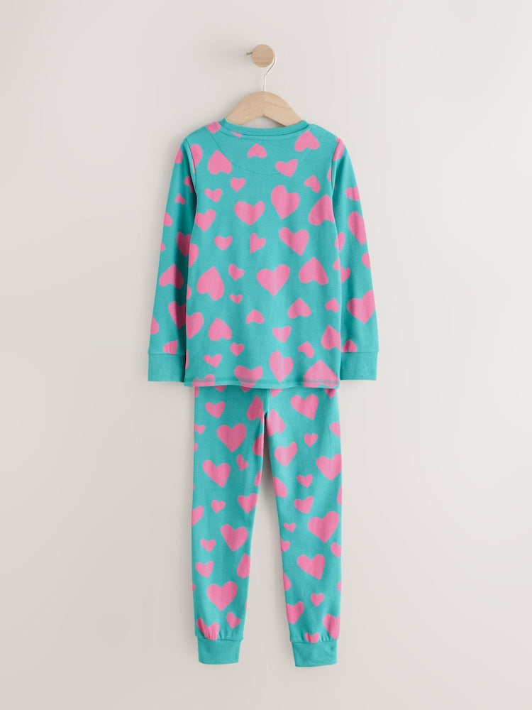 |Girl| Conjunto De 3 Pijamas Aconchegantes Com Estampa De Carimbo Rosa/Turquesa (9 meses a 12 anos)