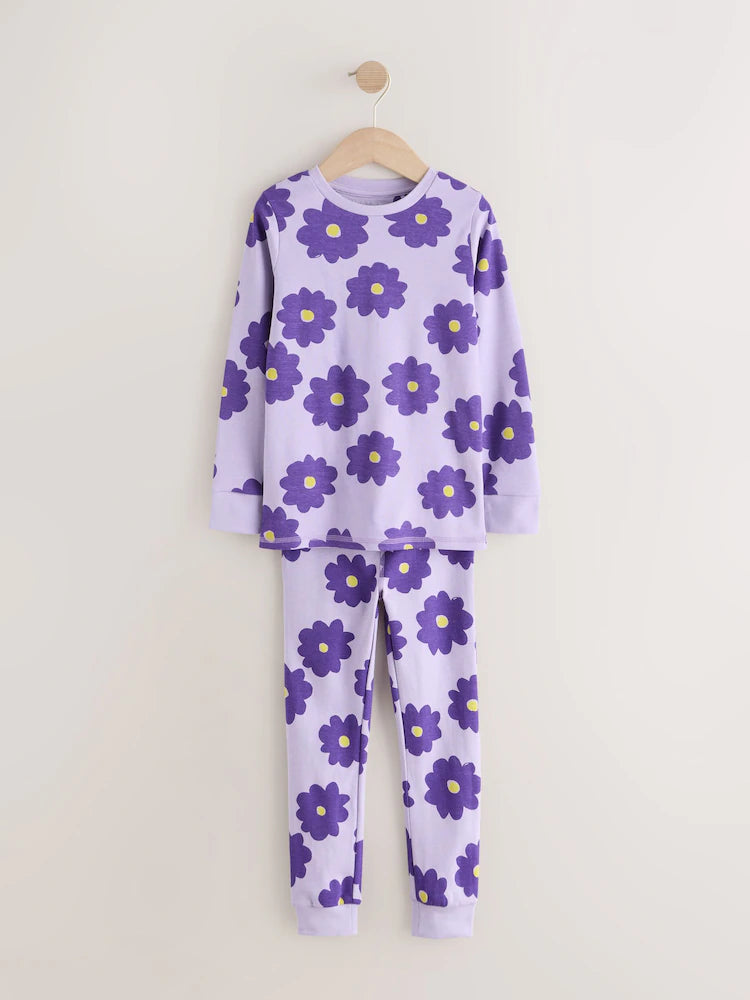 |Girl| Conjunto De 3 Pijamas Aconchegantes Com Estampa De Carimbo Rosa/Turquesa (9 meses a 12 anos)