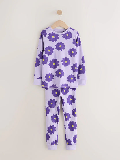 |Girl| Conjunto De 3 Pijamas Aconchegantes Com Estampa De Carimbo Rosa/Turquesa (9 meses a 12 anos)