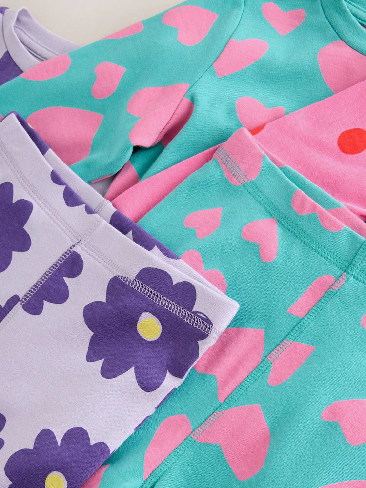 |Girl| Conjunto De 3 Pijamas Aconchegantes Com Estampa De Carimbo Rosa/Turquesa (9 meses a 12 anos)