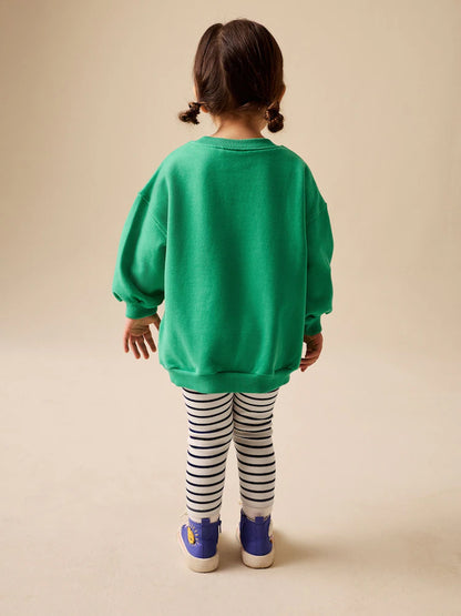 |Girl| Conjunto De Moletom Verde Com Estampa De Arco-íris e Calça Legging Flare (3 meses a 7 anos)
