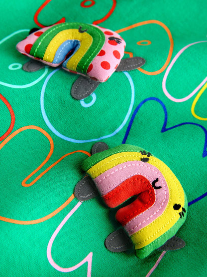 |Girl| Conjunto De Moletom Verde Com Estampa De Arco-íris e Calça Legging Flare (3 meses a 7 anos)