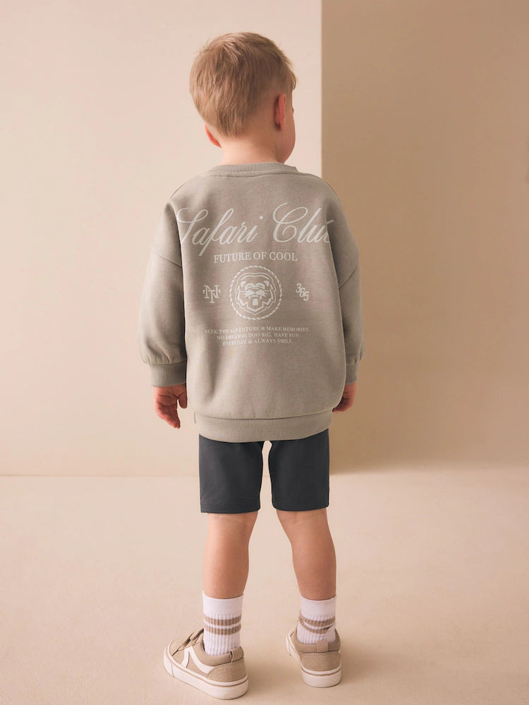 |Boy| Conjunto De Moletom Gola Redonda e Leggings Na Cor Pedra Escura (3 meses a 7 anos)