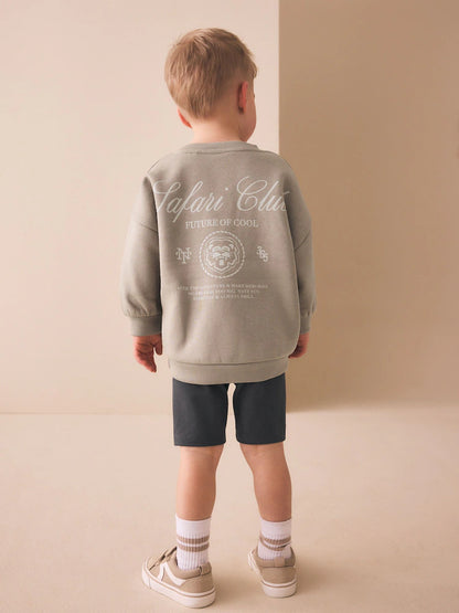 |Boy| Conjunto De Moletom Gola Redonda e Leggings Na Cor Pedra Escura (3 meses a 7 anos)