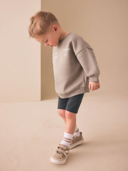 |Boy| Conjunto De Moletom Gola Redonda e Leggings Na Cor Pedra Escura (3 meses a 7 anos)