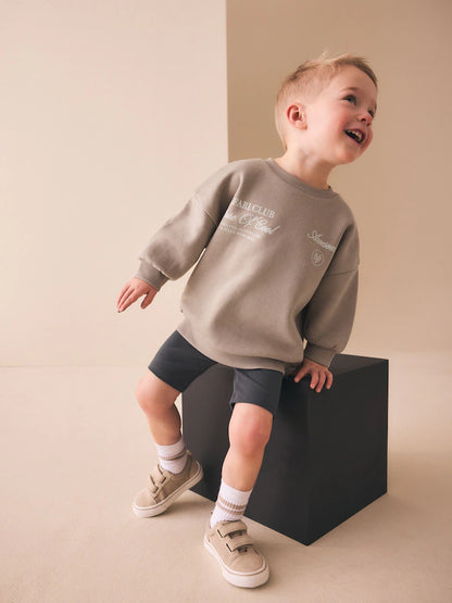 |Boy| Conjunto De Moletom Gola Redonda e Leggings Na Cor Pedra Escura (3 meses a 7 anos)