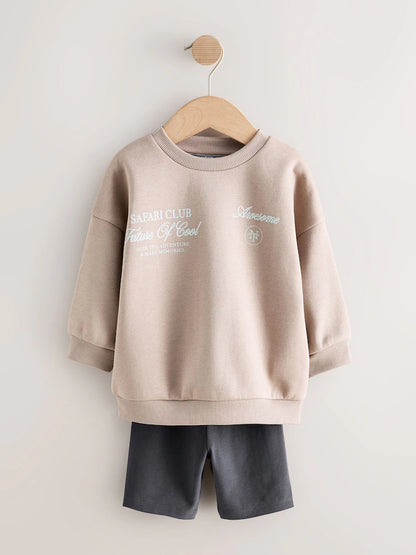 |Boy| Conjunto De Moletom Gola Redonda e Leggings Na Cor Pedra Escura (3 meses a 7 anos)