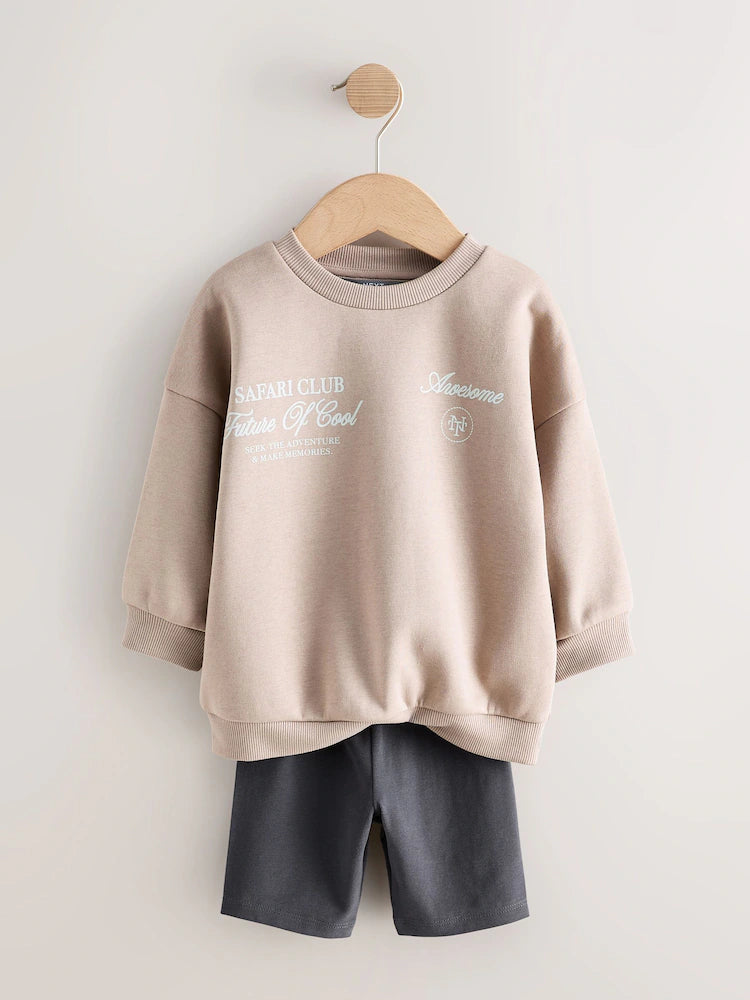 |Boy| Conjunto De Moletom Gola Redonda e Leggings Na Cor Pedra Escura (3 meses a 7 anos)