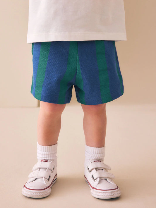 |Boy| Calções Texturizados Com Riscas Azuis e Verdes (3 meses a 7 anos)