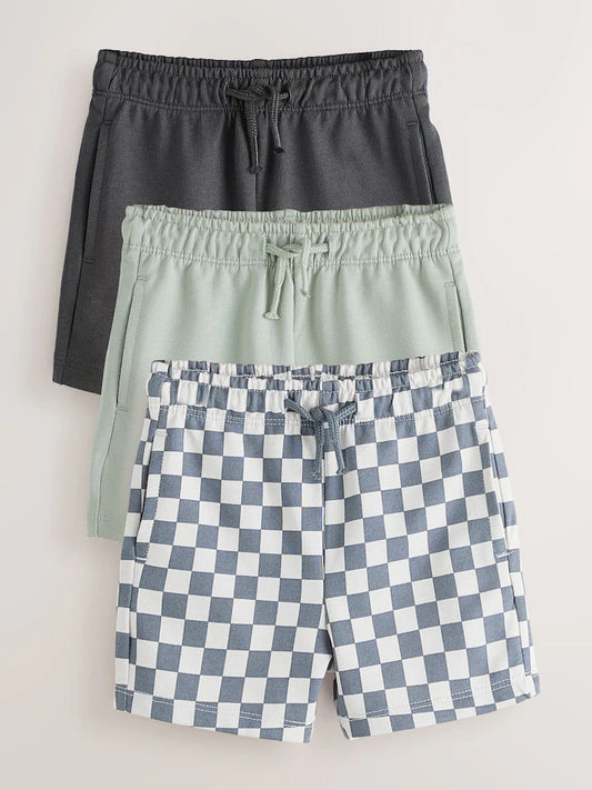 |Boy| Conjunto De 3 Shorts De Malha Xadrez Cinza-Escuro (3 meses a 7 anos)