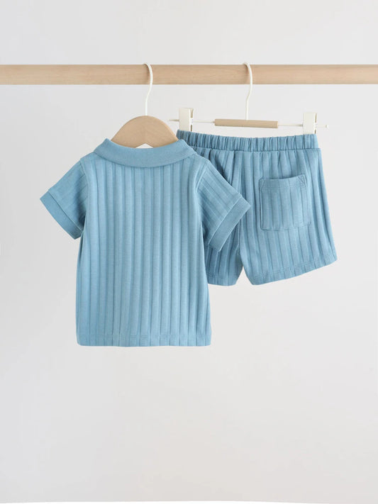 |BabyBoy| Conjunto Infantil De Polo Azul e Shorts (0 meses a 2 anos)