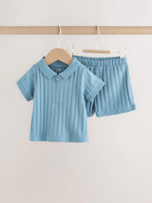 |BabyBoy| Conjunto Infantil De Polo Azul e Shorts (0 meses a 2 anos)
