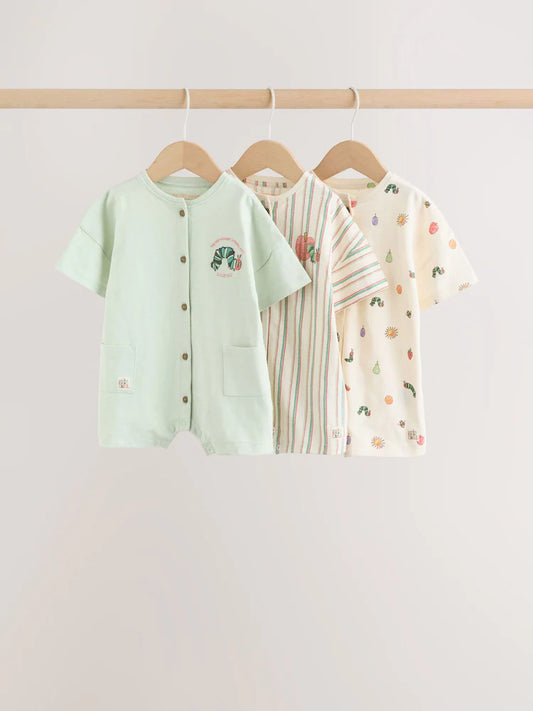 |BabyBoy| Conjunto Com 3 Macacões Infantis Neutros Com Estampa Da Lagarta Muito Faminta (The Very Hungry Caterpillar License)