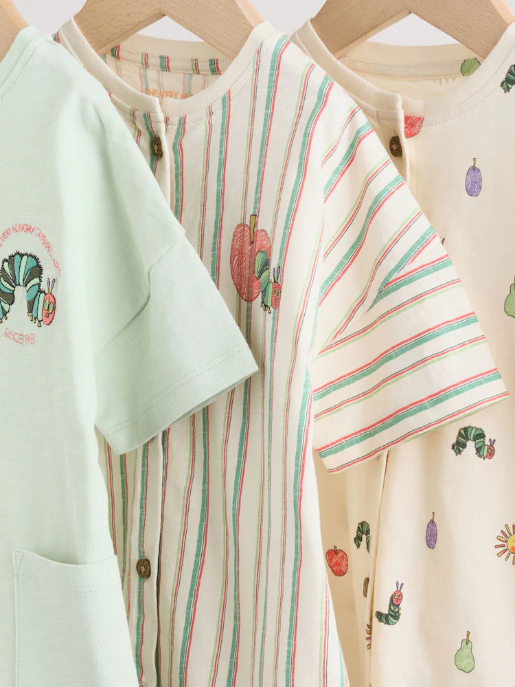 |BabyBoy| Conjunto Com 3 Macacões Infantis Neutros Com Estampa Da Lagarta Muito Faminta (The Very Hungry Caterpillar License)