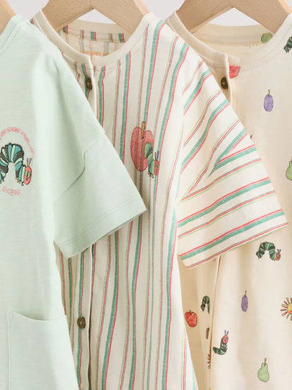 |BabyBoy| Conjunto Com 3 Macacões Infantis Neutros Com Estampa Da Lagarta Muito Faminta (The Very Hungry Caterpillar License)