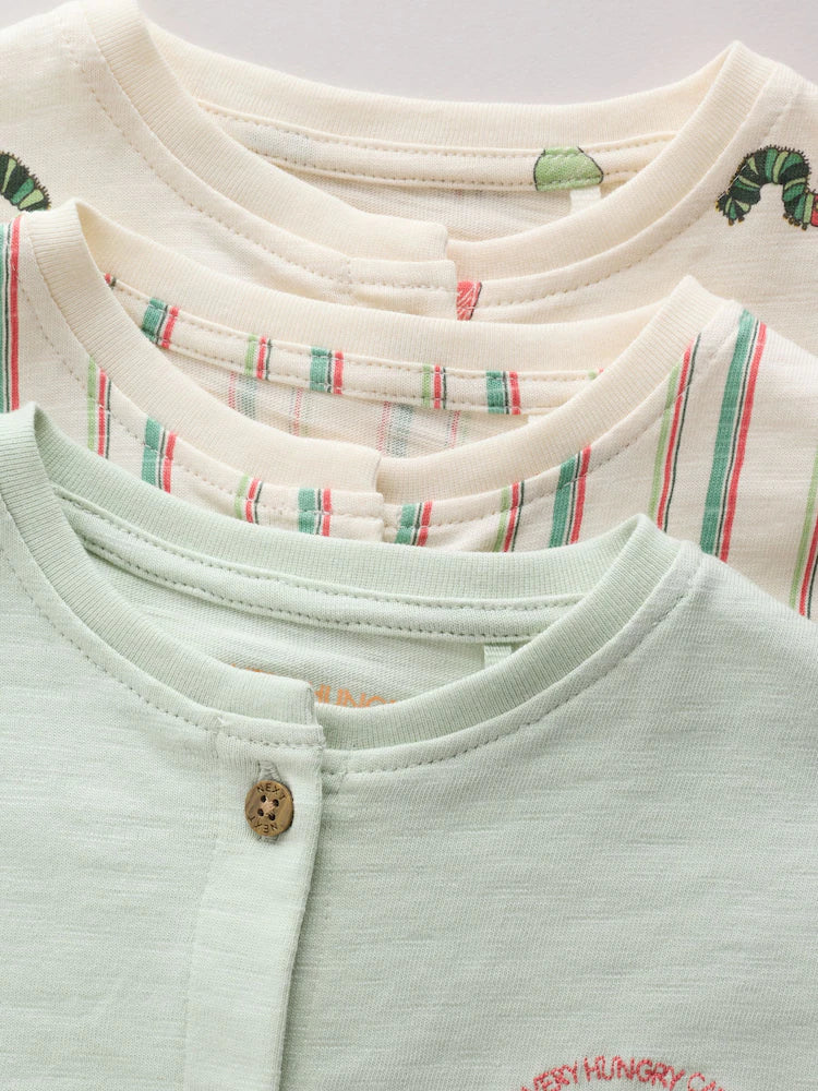 |BabyBoy| Conjunto Com 3 Macacões Infantis Neutros Com Estampa Da Lagarta Muito Faminta (The Very Hungry Caterpillar License)