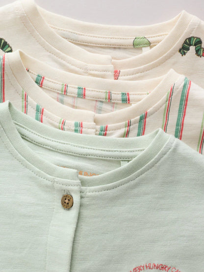 |BabyBoy| Conjunto Com 3 Macacões Infantis Neutros Com Estampa Da Lagarta Muito Faminta (The Very Hungry Caterpillar License)