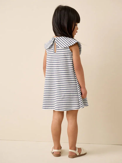 |Girl| Vestido Monocromático com Gola de Laço (3 meses a 7 anos)