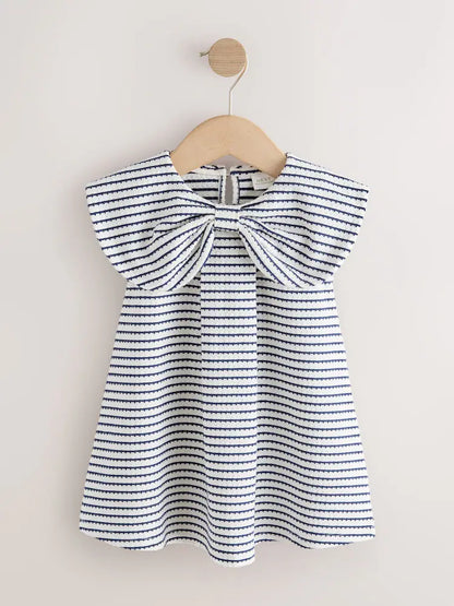 |Girl| Vestido Monocromático com Gola de Laço (3 meses a 7 anos)