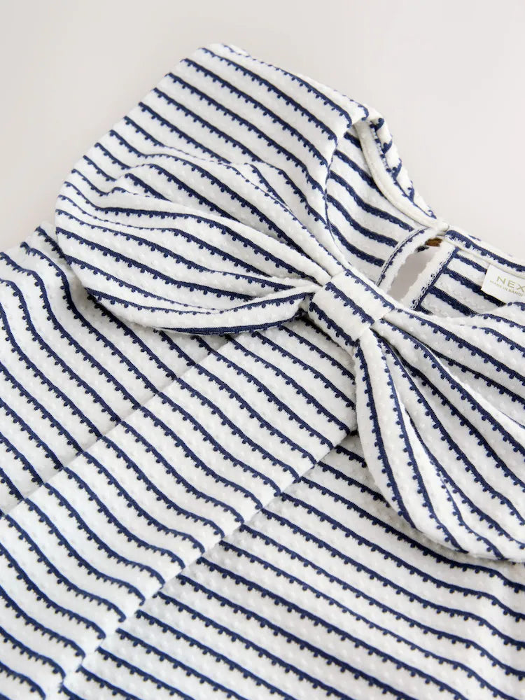 |Girl| Vestido Monocromático com Gola de Laço (3 meses a 7 anos)