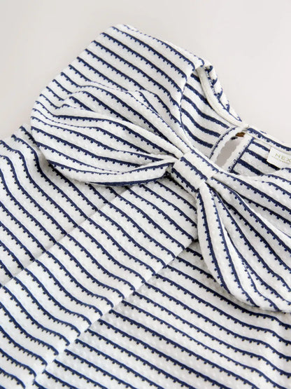 |Girl| Vestido Monocromático com Gola de Laço (3 meses a 7 anos)