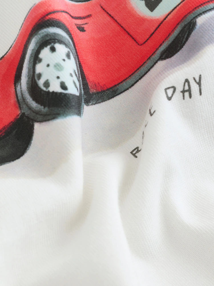 |Boy| Camiseta De Manga Curta Com Estampa De Carro Em Aquarela Branca (3 meses a 7 anos)