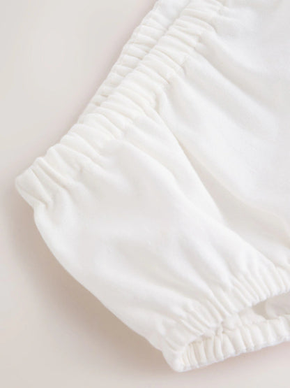 |BabyGirl| Conjunto De Vestido e Calcinha De Tecido Branco Para Bebê (2 peças, de 0 meses a 2 anos)