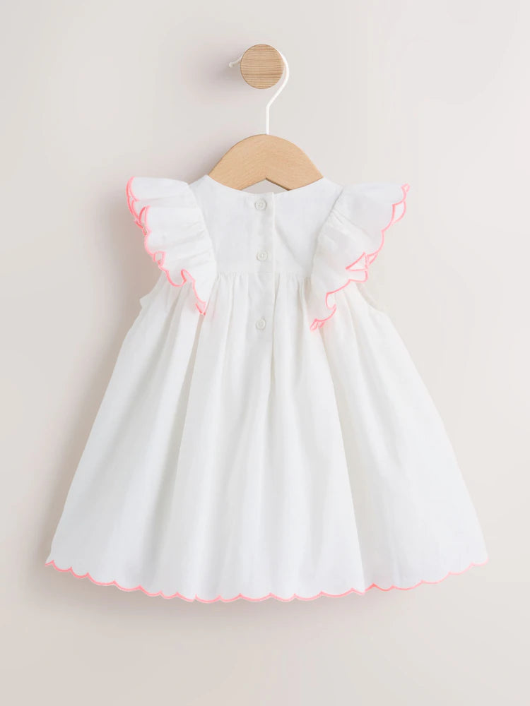 |BabyGirl| Conjunto De Vestido e Calcinha De Tecido Branco Para Bebê (2 peças, de 0 meses a 2 anos)
