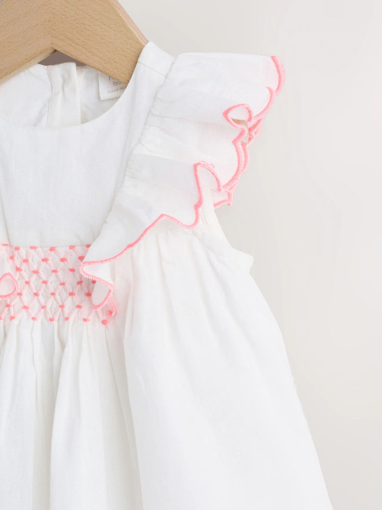 |BabyGirl| Conjunto De Vestido e Calcinha De Tecido Branco Para Bebê (2 peças, de 0 meses a 2 anos)