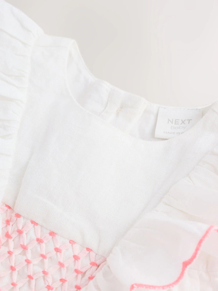 |BabyGirl| Conjunto De Vestido e Calcinha De Tecido Branco Para Bebê (2 peças, de 0 meses a 2 anos)