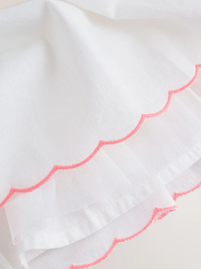 |BabyGirl| Conjunto De Vestido e Calcinha De Tecido Branco Para Bebê (2 peças, de 0 meses a 2 anos)