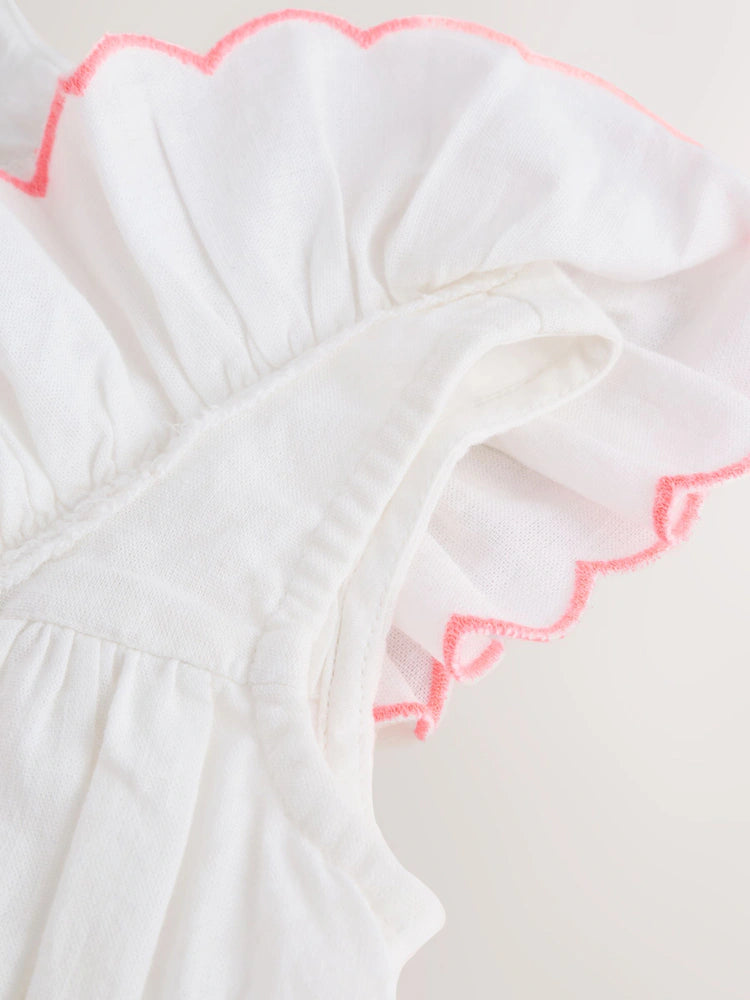 |BabyGirl| Conjunto De Vestido e Calcinha De Tecido Branco Para Bebê (2 peças, de 0 meses a 2 anos)