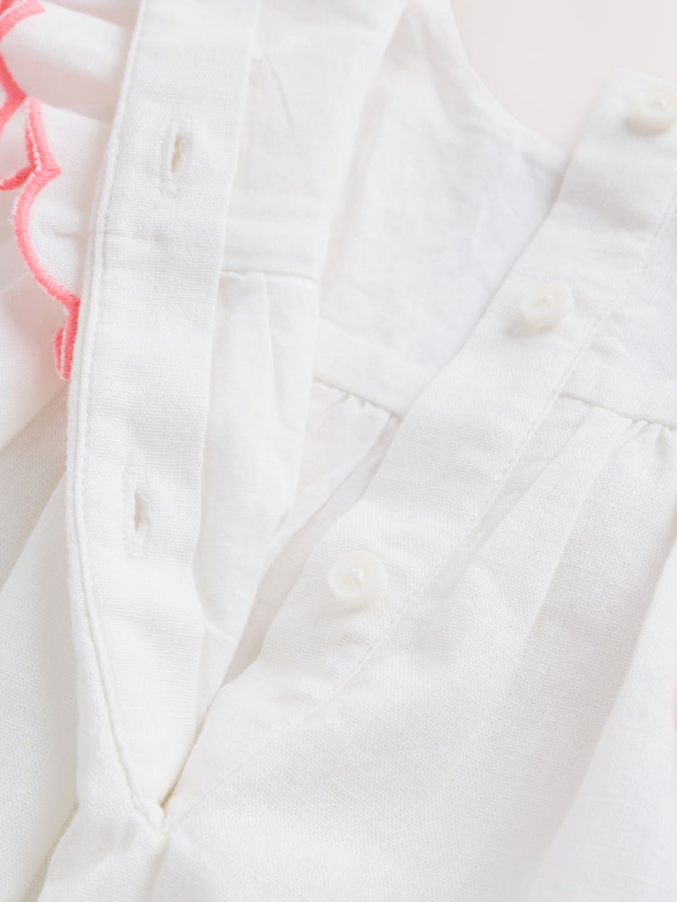 |BabyGirl| Conjunto De Vestido e Calcinha De Tecido Branco Para Bebê (2 peças, de 0 meses a 2 anos)